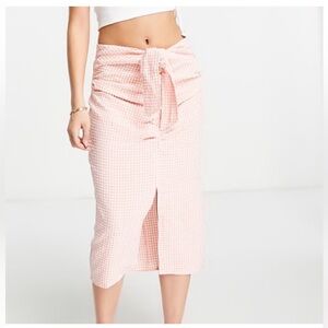 Mango Pink Wrap Midi Skirt with Tie Front